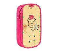 vacsAX Estuche de lona con diseño de flor pequeña con bonito perro, estuche para lápices con cremallera, doble capa, gran capacidad, caja organizadora, Pink, Talla única, Organizador de bolsas
