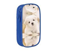 vacsAX Estuche de tela Oxford, duradero y elegante, para suministros escolares y de oficina, bolsa de lápices, lindo cachorro maltés, Blue, Talla única, Tarjetero