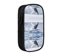 vacsAX Estuche de tela Oxford, duradero y elegante, para suministros escolares y de oficina, bolsa de lápices de ballena sobre el agua del mar, Black, Talla única, Tarjetero