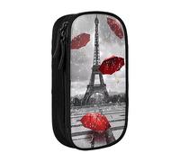 vacsAX Estuche de tela Oxford, duradero y elegante, para suministros escolares y de oficina, bolsa de lápices de la Torre Eiffel con paraguas rojo, Black, Talla única, Tarjetero
