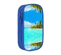 vacsAX Estuche de tela Oxford, duradero y elegante, para suministros escolares y de oficina, bolsa de lápices con playa de arena y palmera, Blue, Talla única, Tarjetero
