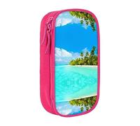 vacsAX Estuche de tela Oxford, duradero y elegante, para suministros escolares y de oficina, bolsa de lápices con playa de arena y palmera, Pink, Talla única, Tarjetero