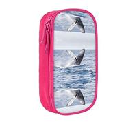 vacsAX Estuche de tela Oxford, duradero y elegante, para suministros escolares y de oficina, bolsa de lápices de ballena sobre el agua del mar, Pink, Talla única, Tarjetero