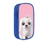 vacsAX Estuche de tela Oxford, duradero y elegante, para suministros escolares y de oficina, bolsa de lápices, adorable perro maltés, Blue, Talla única, Tarjetero