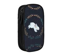 vacsAX Estuche de tela Oxford, duradero y elegante, para suministros escolares y de oficina, estuche de lápices lindo conejo blanco, Black, Talla única, Tarjetero