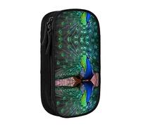 vacsAX Estuche de tela Oxford, duradero y elegante, para suministros escolares y de oficina, estuche para lápices, hermoso pavo real, Black, Talla única, Tarjetero