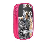 vacsAX Estuche de tela Oxford, duradero y elegante, para suministros escolares y de oficina, estuche para lápices, lindo tigre, Pink, Talla única, Tarjetero