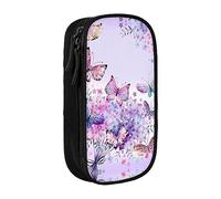 vacsAX Estuche de tela Oxford, duradero y elegante, para suministros escolares y de oficina, hermoso arte de mariposa morada, Black, Talla única, Tarjetero
