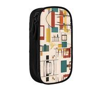 vacsAX Estuche moderno de mediados de siglo, estuche de lona para lápices con cremallera, doble capa, gran capacidad, caja organizadora, Black, Talla única, Organizador de bolsas