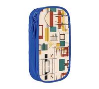 vacsAX Estuche moderno de mediados de siglo, estuche de lona para lápices con cremallera, doble capa, gran capacidad, caja organizadora, Blue, Talla única, Organizador de bolsas