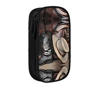vacsAX Estuche organizador de lona con cremallera de doble capa de gran capacidad, diseño de botas occidentales, con sombrero de vaquero, color negro, Black, Talla única, Organizador de bolsas
