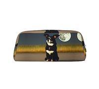 vacsAX Estuche para lápices con diseño de perro bajo la luna, bolsa para monedas, bolsa de cosméticos, organizador de papelería de oficina, bolsa portátil para lápices