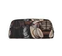 vacsAX Estuche para lápices de botas occidentales con sombrero negro vaquero, bolsa para monedas, bolsa de cosméticos, organizador de papelería de oficina, bolsa portátil para lápices
