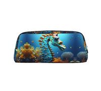 vacsAX Estuche para lápices de caballito de mar azul, bolsa de monedas, bolsa de cosméticos, organizador de papelería de oficina, bolsa portátil para lápices
