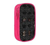vacsAX Estuche para lápices de texto misterioso, estuche de lona con cremallera, doble capa, gran capacidad, caja organizadora, Pink, Talla única, Organizador de bolsas