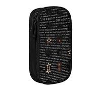 vacsAX Estuche para lápices de texto misterioso, estuche de lona con cremallera, doble capa, gran capacidad, caja organizadora, Black, Talla única, Organizador de bolsas
