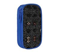 vacsAX Estuche para lápices de texto misterioso, estuche de lona con cremallera, doble capa, gran capacidad, caja organizadora, Blue, Talla única, Organizador de bolsas