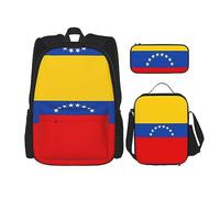 vacsAX Flying Owl - Mochila impermeable ligera (juego de 3 piezas) con bolsa de almuerzo, estuche para lápices para oficina y escuela, Bandera de Venezuela, Talla única