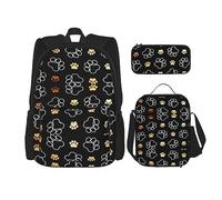 vacsAX Flying Owl - Mochila impermeable ligera (juego de 3 piezas) con bolsa de almuerzo, estuche para lápices para oficina y escuela, huellas de perro, Talla única