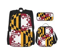 vacsAX Flying Owl - Mochila impermeable ligera (juego de 3 piezas) con bolsa de almuerzo, estuche para lápices para oficina y escuela, Bandera de Maryland, Talla única