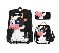 vacsAX Flying Owl - Mochila impermeable ligera (juego de 3 piezas) con bolsa de almuerzo, estuche para lápices para oficina y escuela, Vaca lechera, Talla única
