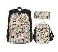 vacsAX Flying Owl - Mochila impermeable ligera (juego de 3 piezas) con bolsa de almuerzo, estuche para lápices para oficina y escuela, Huesos de perro huellas, Talla única