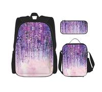 vacsAX Flying Owl - Mochila impermeable ligera (juego de 3 piezas) con bolsa de almuerzo, estuche para lápices para oficina y escuela, Árbol floral, Talla única
