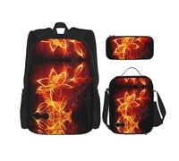 vacsAX Flying Owl - Mochila impermeable ligera (juego de 3 piezas) con bolsa de almuerzo, estuche para lápices para oficina y escuela, Flores de fuego llameante, Talla única