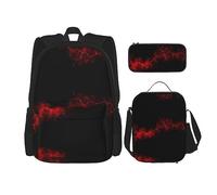 vacsAX Flying Owl - Mochila impermeable ligera (juego de 3 piezas) con bolsa de almuerzo, estuche para lápices para oficina y escuela, Explosion Burst Rojo Negro, Talla única