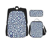 vacsAX Flying Owl - Mochila impermeable ligera (juego de 3 piezas) con bolsa de almuerzo, estuche para lápices para oficina y escuela, Ojos malvados, Talla única