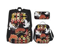 vacsAX Helm of awe - Mochila impermeable ligera (juego de 3 piezas) con bolsa de almuerzo, estuche para lápices para oficina y escuela, Garza Grulla Voladora, Talla única
