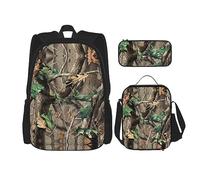 vacsAX Helm of awe - Mochila impermeable ligera (juego de 3 piezas) con bolsa de almuerzo, estuche para lápices para oficina y escuela, Camuflaje verde de madera dura, Talla única