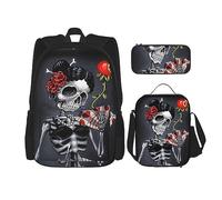 vacsAX Helm of awe - Mochila impermeable ligera (juego de 3 piezas) con bolsa de almuerzo, estuche para lápices para oficina y escuela, Goth Beauty Girl, Talla única