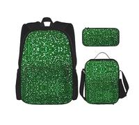 vacsAX Helm of awe - Mochila impermeable ligera (juego de 3 piezas) con bolsa de almuerzo, estuche para lápices para oficina y escuela, Lentejuelas verdes brillantes, Talla única