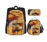 vacsAX Horrible Mochila impermeable ligera con diseño de calaveras oscuras (juego de 3 piezas) con bolsa de almuerzo, estuche para oficina y escuela, Cosecha de pavo, Talla única