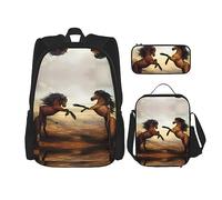 vacsAX Isla con playa de arena y palmera, mochila impermeable ligera (juego de 3 piezas) con bolsa de almuerzo, estuche para lápices para oficina y escuela, Caballo saltando, Talla única