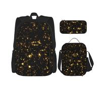 vacsAX Isla con playa de arena y palmera, mochila impermeable ligera (juego de 3 piezas) con bolsa de almuerzo, estuche para lápices para oficina y escuela, Oro negro., Talla única