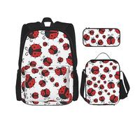 vacsAX Isla con playa de arena y palmera, mochila impermeable ligera (juego de 3 piezas) con bolsa de almuerzo, estuche para lápices para oficina y escuela, Mariquita divertida, Talla única