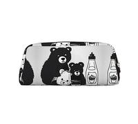 vacsAX Lindo estuche para lápices con diseño de oso de botella de leche, bolsa de monedas, bolsa de cosméticos, organizador de papelería de oficina, bolsa portátil para lápices