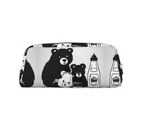vacsAX Lindo estuche para lápices con diseño de oso de botella de leche, bolsa de monedas, bolsa de cosméticos, organizador de papelería de oficina, bolsa portátil para lápices