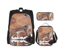 vacsAX Mochila colorida Galaxy Music Note ligera impermeable (juego de 3 piezas) con bolsa de almuerzo, estuche para lápices para oficina y escuela, Canada Lynx, Talla única