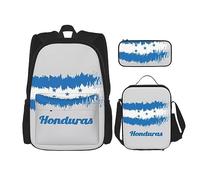 vacsAX Mochila colorida Galaxy Music Note ligera impermeable (juego de 3 piezas) con bolsa de almuerzo, estuche para lápices para oficina y escuela, Bandera de Honduras Azul, Talla única