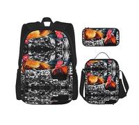 vacsAX Mochila colorida Galaxy Music Note ligera impermeable (juego de 3 piezas) con bolsa de almuerzo, estuche para lápices para oficina y escuela, Gallo de pollo, Talla única