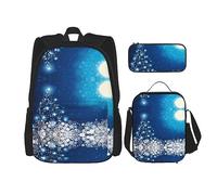 vacsAX Mochila colorida Galaxy Music Note ligera impermeable (juego de 3 piezas) con bolsa de almuerzo, estuche para lápices para oficina y escuela, Copo de nieve de Navidad, Talla única