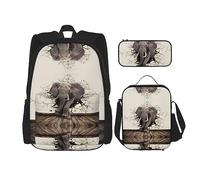 vacsAX Mochila colorida Galaxy Music Note ligera impermeable (juego de 3 piezas) con bolsa de almuerzo, estuche para lápices para oficina y escuela, Elefante de pared rota, Talla única