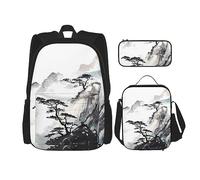 vacsAX Mochila colorida Galaxy Music Note ligera impermeable (juego de 3 piezas) con bolsa de almuerzo, estuche para lápices para oficina y escuela, Pintura de paisaje chino, Talla única