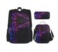 vacsAX Mochila colorida Galaxy Music Note ligera impermeable (juego de 3 piezas) con bolsa de almuerzo, estuche para lápices para oficina y escuela, Colorida nota musical de galaxia, Talla única
