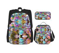 vacsAX Mochila colorida Galaxy Music Note ligera impermeable (juego de 3 piezas) con bolsa de almuerzo, estuche para lápices para oficina y escuela, Flor de colores, Talla única