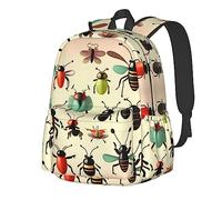 vacsAX Mochila escolar de insectos pequeños de dibujos animados, mochila de gran capacidad, mochila con bolsillo frontal, bolsas escolares ligeras, Negro, Taille unique