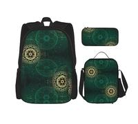 vacsAX Mochila impermeable ligera con diseño de bailarina pequeña bailarina (juego de 3 piezas) con bolsa de almuerzo, estuche para lápices para oficina y escuela, Verde Vintage Floral, Talla única